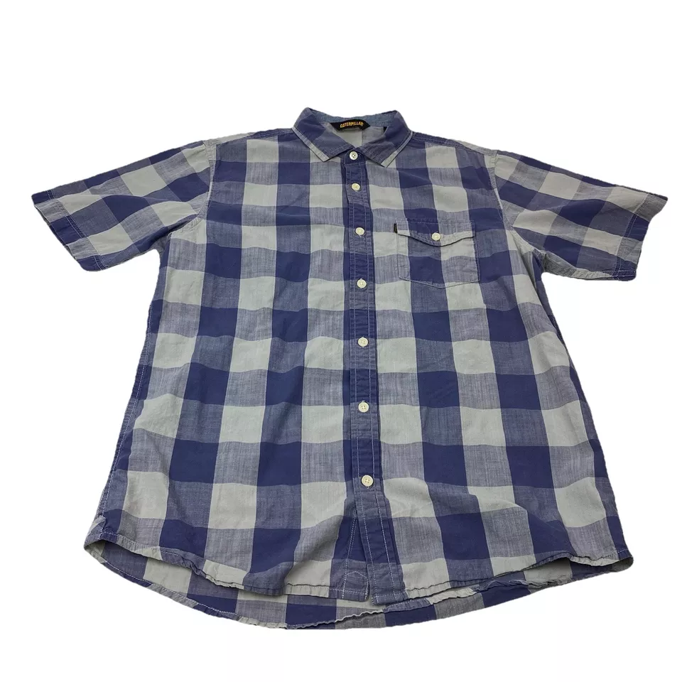 Cat Caterpillar Men’s L Large Slim Fit Purple Plaid Pocket Button Down Shirt - Image 1 of 4