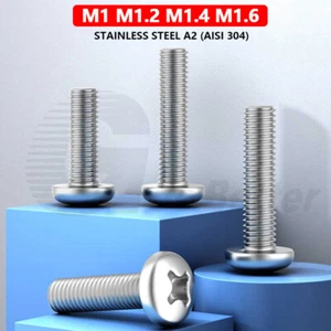 M1 M1.2 M1.4 M1.6 Micro Phillips Pan Head Machine Screw Bolt Stainless Steel A2 - Picture 1 of 35