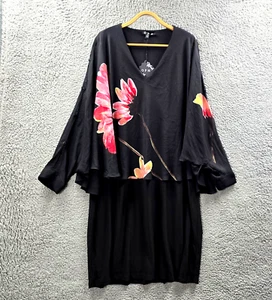New OPM Womens Bodycon Dress Size 20 Black Pink Floral Stretch Knit Layered - Picture 1 of 14