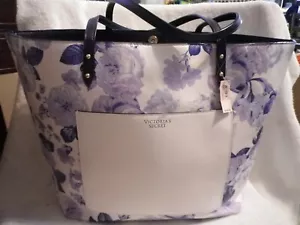 NWT Victoria's Secret Blue Purple Floral Carryall Tote Bag Weekender Beach large - Picture 1 of 9
