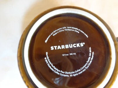  STARBUCKS LIGHT BROWN DARK BROWN STRIPED CERAMIC COFFEE CUP 12 fl oz  - Image 1 of 4