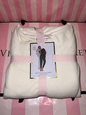 Conjunto de pijama Victorias Secret camiseta gofre brillante jogger marfil XXL Foto 1 de 4