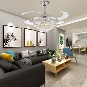 42" Crystal Chandelier LED Ceiling Fan Light 3 Speeds With Remote Control USA - Picture 1 of 18