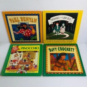 4 Lot Children’s Books Hansel & Gretel Pinnochio Paul Bunyan Davy Crocket - Picture 1 of 20
