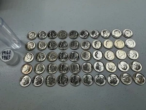 (50)  1961-1963  US MINT SILVER ROOSEVELT DIMES,  1 ROLL,  all BU/MS coins!!!! - Picture 1 of 8