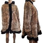 Vintage 80s Faux Fur Leopard Cheetah Swing Coat Mid Length Hooded Size M