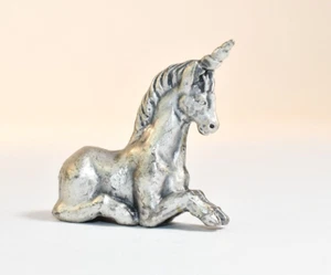 Pewter Figurine Little Unicorn Seated Horse  Metal Animal by fort - Picture 1 of 6