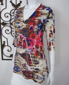 Mushka by Sienna Rose 3/4 Sleeve V Neckline Blouse M Medium Multicolored - Picture 1 of 6