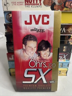 Cinta VHS en blanco JVC alto rendimiento T-120 SX 6 horas en estado nuevo sellado Foto 1 de 2