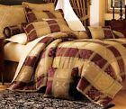 New Deluxe Royal Gold Burgundy 7 pcs King Queen Jacquard Patchwork Comforter Set