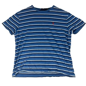 Polo Ralph Lauren Crew Neck Logo T-Shirt Blue Striped With Red Pony Mens Size M - Picture 1 of 9
