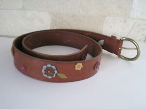 Fossil Leather Women's Belt Flowers Brown W/ Out Buckle 38"