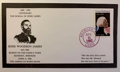 BURIAL of JESSE JAMES KEARNEY, MISSOURI 1982 399/500 20c stamp - Image 1 of 3
