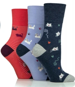3 Pairs Ladies Cats Gentle Grip® Honeycomb Top Non Elastic Diabetic Socks UK 4-8 - Picture 1 of 2
