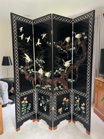 Original Chinese lacquer screen with mother of pearl inlay/Asian Antique Cover