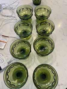 Kings Crown 8 Green MCM Indiana Glass Thumbprint Sherbert Glasses - Picture 1 of 7