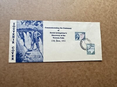 Rhodesia 1955 FDC (79) +Victoria Falls Discovery #156-57 +Sir Livingstone Cachet - Image 1 of 3