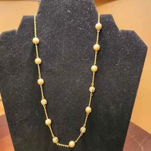 Nolan Miller Glamour Collection Goldtone Faux Pearl Rhinestone Necklace - Bild 1 von 3