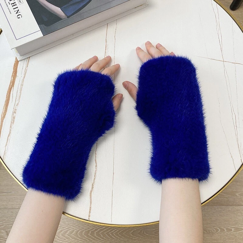 Женские перчатки из натуральной норки 20 см/8 дюймов вязаные на запястье рукавицы рукава без пальцев - Изображение 1 из 4