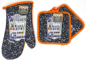 Halloween Kitchen 2pk Pot Holders, Oven Mitt ~ When Witches Go Riding - Picture 1 of 3