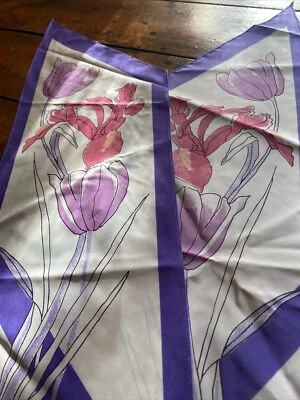 Vintage Vera Neumann Tulips Iris Purple Pink Floral Oblong Scarf - Image 1 of 4