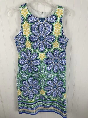 Vestido London Times sin mangas de algodón elástico talla 8 funda colorida por encima de la rodilla Foto 1 de 4