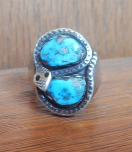 Anillo Navajo Hombre Sonajero Serpiente Turquesa Plata Esterlina Talla 11 - Imagen 1 de 8