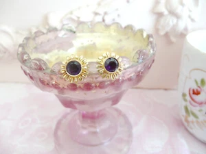 Vintage Amethyst Earrings 14k Gold~Screw-In! Dainty Flower Shaped Setting~PURPLE - Picture 1 of 11