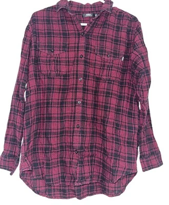 Obey Worldwide Womens Button Up Crinkle Shirt Sz S Red Black Plaid Fall  - Image 1 of 4