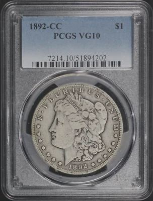 1892-CC MORGAN SILVER DOLLAR~PCGS CERTIFIED VG10~EXCELLENT DETAIL PROBLEM FREE * - Image 1 of 4