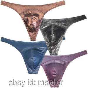Men Reflective Stretchy T-Back Underwear Pouch Bikini Thong Shiny Metalli Tanga - Picture 1 of 24
