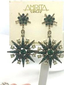 Amrita Singh Green & Yellow Star Earrings Drop - Picture 1 of 3