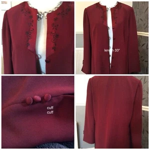 Jacques Vert Burgundy & Black Satin Trim Jacket Only Size 20 Excellent - Picture 1 of 8