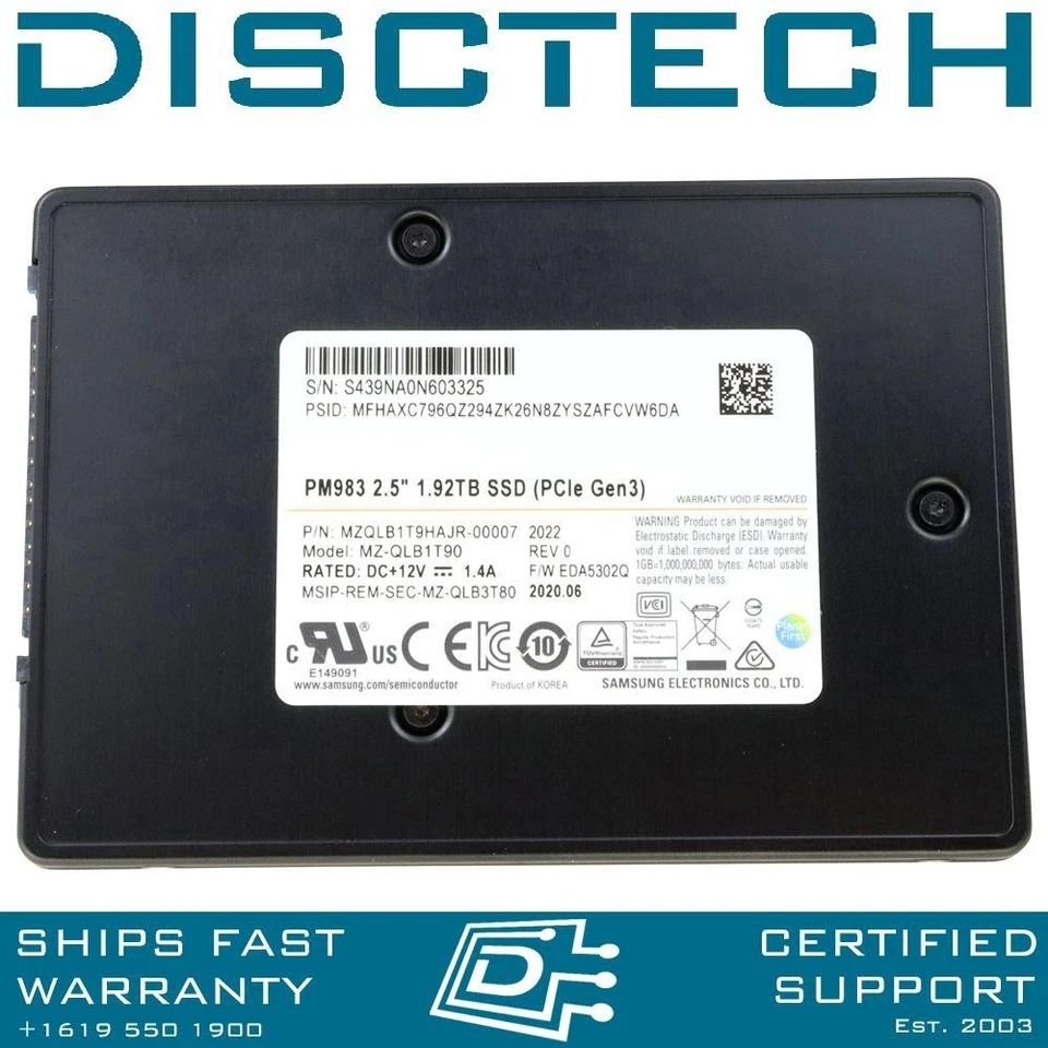 NEW Samsung 1.92TB Mixed Use PCIe U.2 NVMe SSD PM983 MZ-QLB1T90 MZQLB1T9HAJR - Image 1 of 2