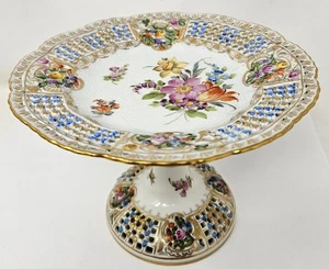 Antique Carl Thieme Dresden Compote Porcelain Hand Painted Floral - Picture 1 of 18