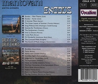 Exodus/Great Films - Great Themes - Mantovani and His Orchestra CD 3QVG The Fast - Image 1 of 2