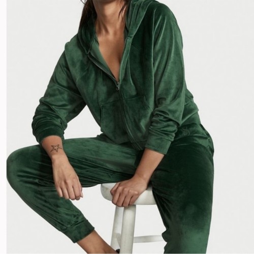 UNDERCOVER Felpa con cappuccio Victoria's Secret VS verde velluto zip XXL
