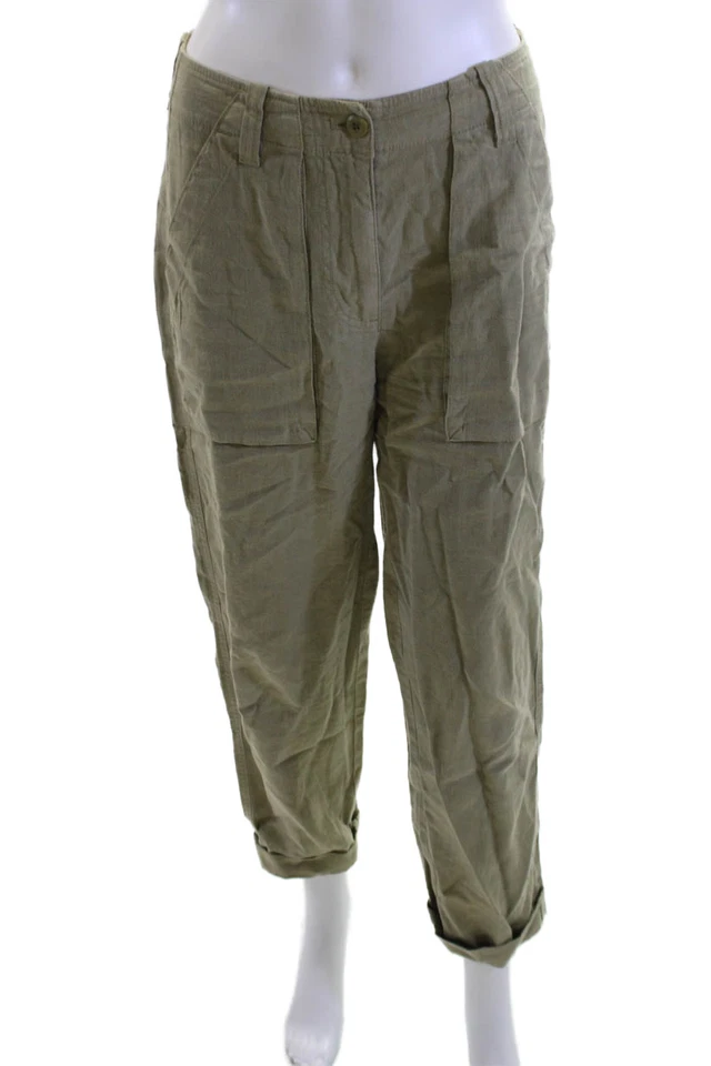 J Crew Womens Green Cargo Khakis Linen Blend Size 0 - Image 1 of 4