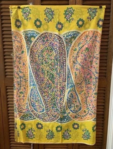 Retro Mod Neon Paisley Fabric 3yd Vintage 1960’s Psychedelic Light Cotton Blend - Picture 1 of 8