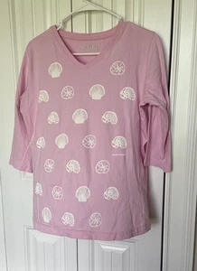 T-shirt maglietta Marushka media maniche 3/4 cotone rosa conchiglia scollo a V - Foto 1 di 7