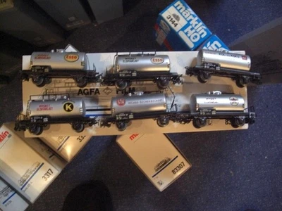 Märklin 4528, 4527, 4526, 4525, 2 x 4524 Blue/Red Lettering Freight Cars, Excellent. - Image 1 of 4