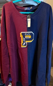 Suéter Polo Ralph Lauren Varsity Parche P Para Hombre Borgoña/Azul Marino #67 Talla 4XLT NUEVO CON ETIQUETAS - Imagen 1 de 7
