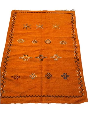 Alfombra marroquí taznakht killim alfombra de lana hecha a mano 4 pies 10’’ X3 pies 4’’’/gran naranja Foto 1 de 4