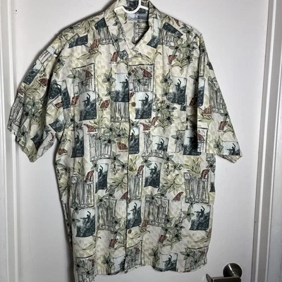 Vintage 90s OP Ocean Pacific Hawaiian Surf Shirt Men's XXL Beige/Blue SS Button - Image 1 of 4