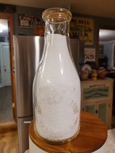 TREQ Hillfield Farm Red Bank NJ New Jersey Dairy Embossed Quart Milk Bottle - Picture 1 of 12