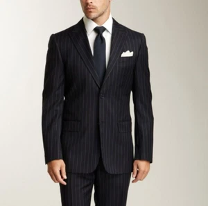 VALENTINO MADE IN ITALY MEN'S NAVY WOOL PIN STRIPE BLAZER SPORT COAT JACKET 40 - Picture 1 of 14