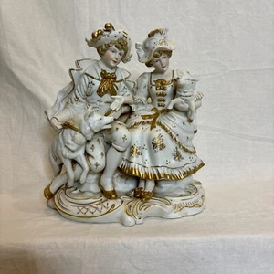 ANTIKE CAPODIMONTE PORZELLAN FIGUR "HIRTE, DAME, HUND UND SCHAF" - Bild 1 von 11