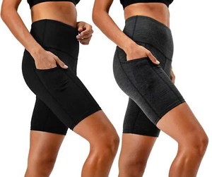 Women's 2-Pack High Waist Workout Yoga Running Exercise Shorts with Side Pock... - Picture 1 of 7