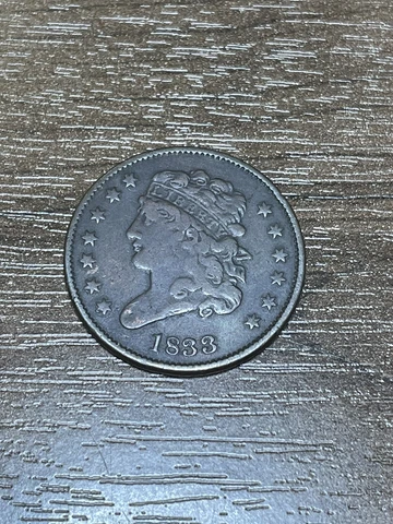 1833 Classic Head Half Cent - US 1/2c Copper Penny Great Details Original Coin Cover