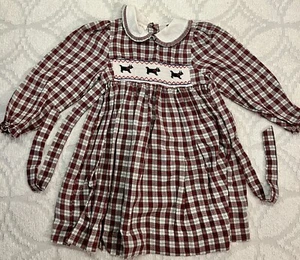Vintage East Bay Gear Mädchen kariert gesmoktes Scottie Dog rot/schwarz/weiß Kleid Gr. 5 - Bild 1 von 7